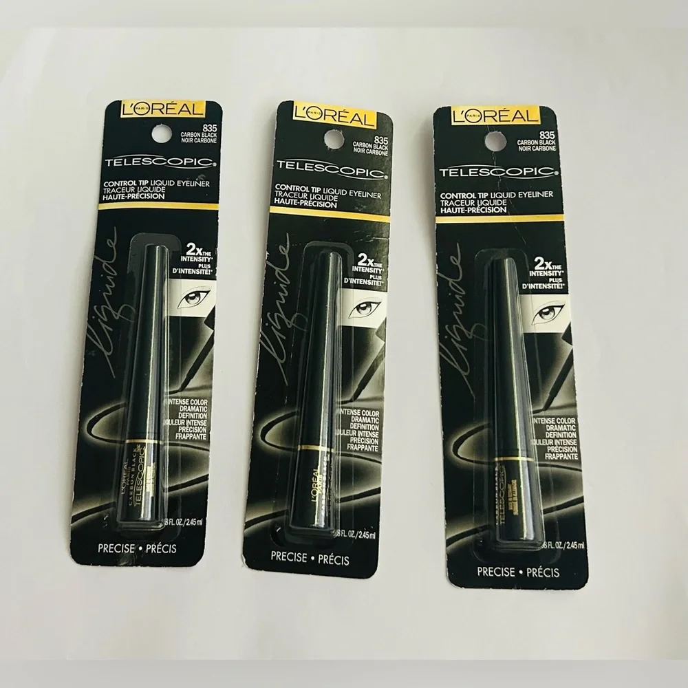 New 3 L'Oreal Telescopic Control Tip Liquid Eyeliner Carbon Black made Germany